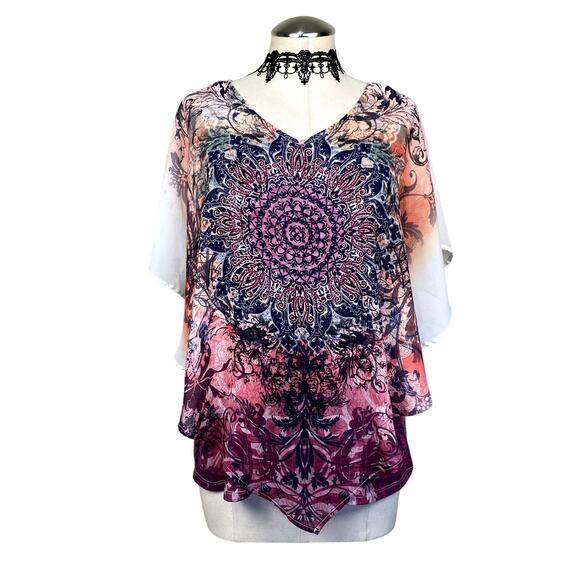 DB Tops - y2K Rhinestone Pink Mandala Butterfly Whimsigoth Fairycore Coquette Blouse Sz S